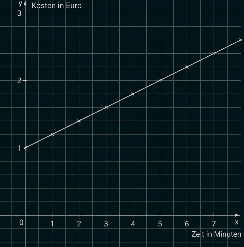 Liniendiagramm: Kosten in Euro steigen mit der Zeit von 1 auf 2,6 Euro.